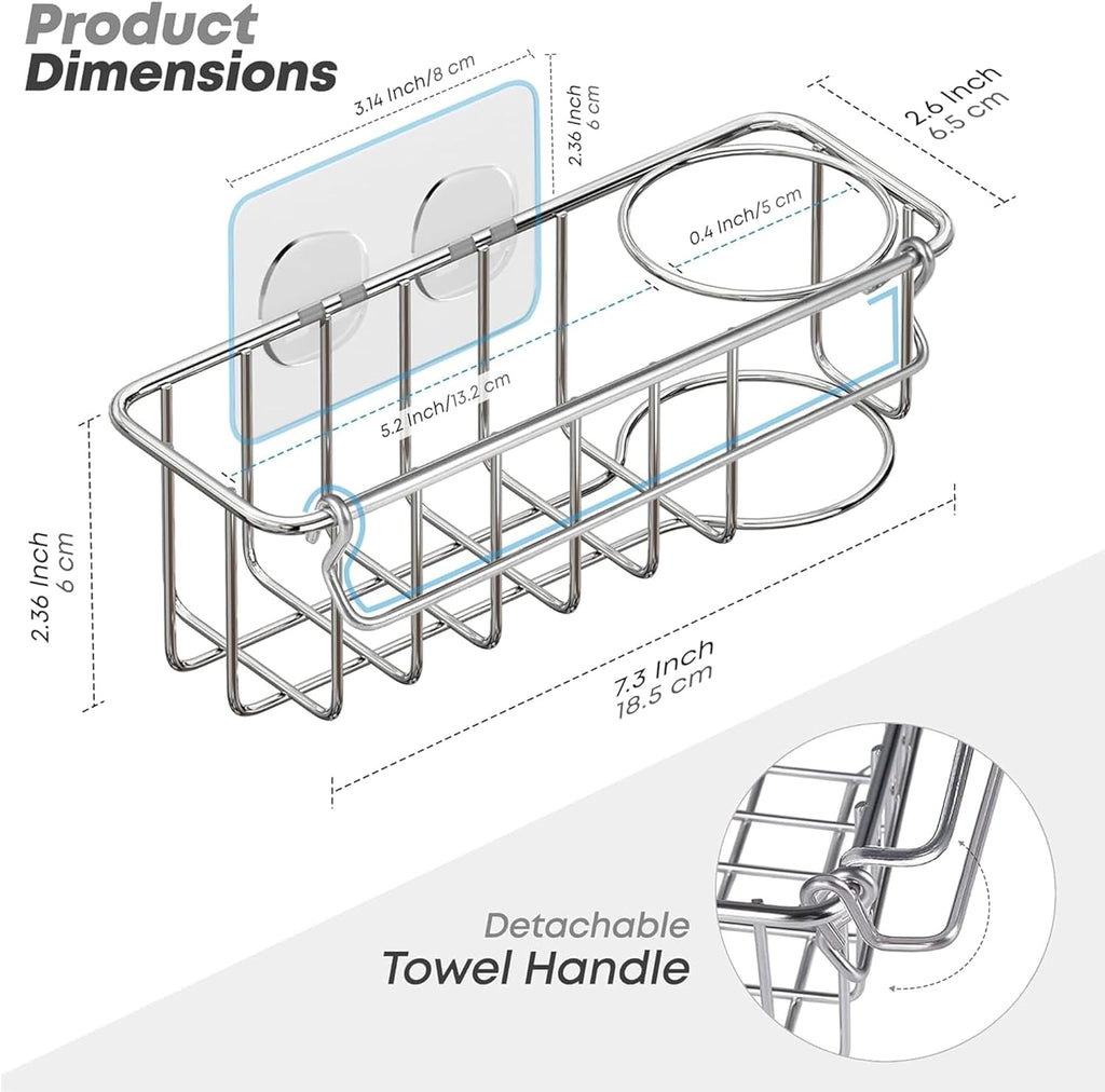 KESOL RustProof Sponge Holder Caddy for Kitchen, Stainless Steel Organizer, Brush Holder, 304 Accessories, Suction Cup + Adhesive
