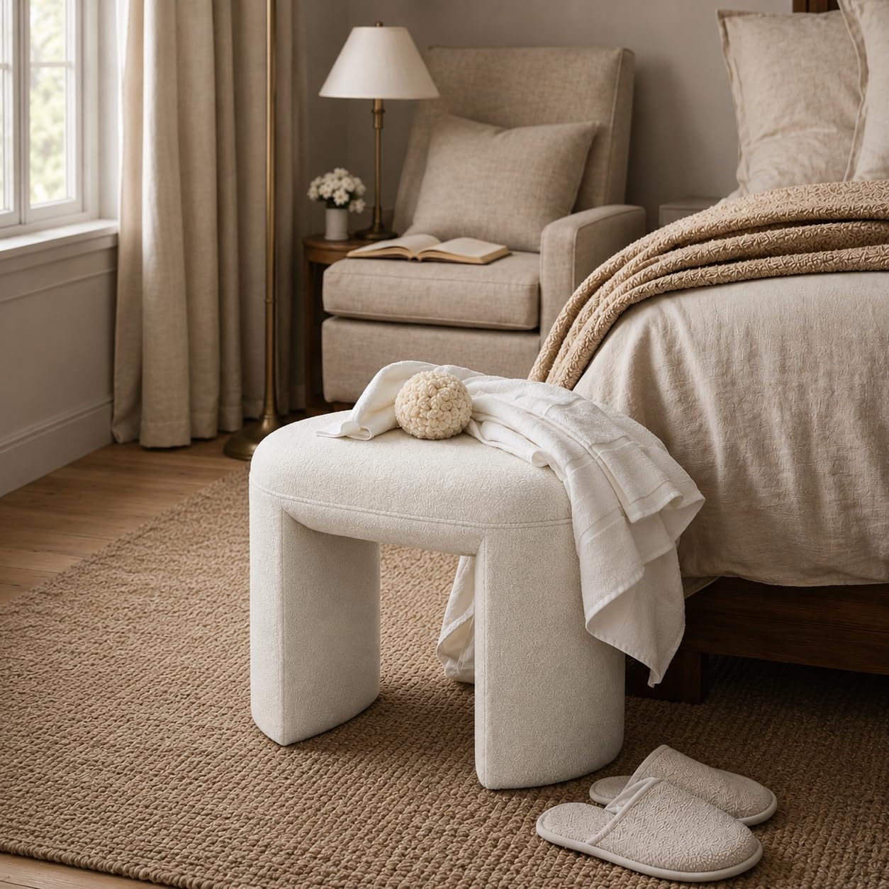Spatial Order 24" Quinn Modern Ottoman - Cream White Boucle