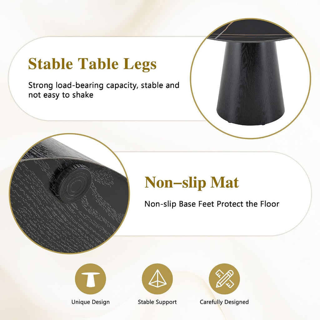 Faux Marble Round Dining Table for 4-6, 42" Modern Round Kitchen Table with Sintered Stone Top and Wood Stable Pedestal for Apartment,Restaurant,Small Space (Black