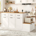 70.8" Farmhouse Kitchen Island with Charging Station, 3 Drawers & Cabinets, Large Small Combo Buffet Table with Adjustable Shelves, Butcher Block Countertop, Kitchen Dining Room, White