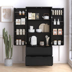 DSHADE 72'' Modern Fluted Kitchen Pantry Cabinet - 2 Drawers & 8-Door Spice Rack, Freestanding Storage Organizer for Bathroom, Dining Room, Office, Entryway, Black, Easy Assembly