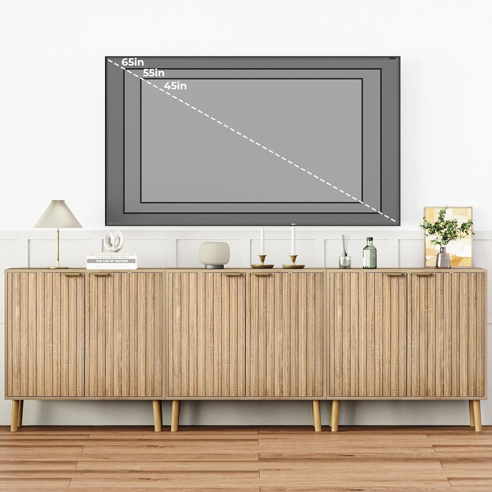Vrullu Fluted Storage Cabinet, Free Standing Buffet, Wood Sideboard, Multifun...