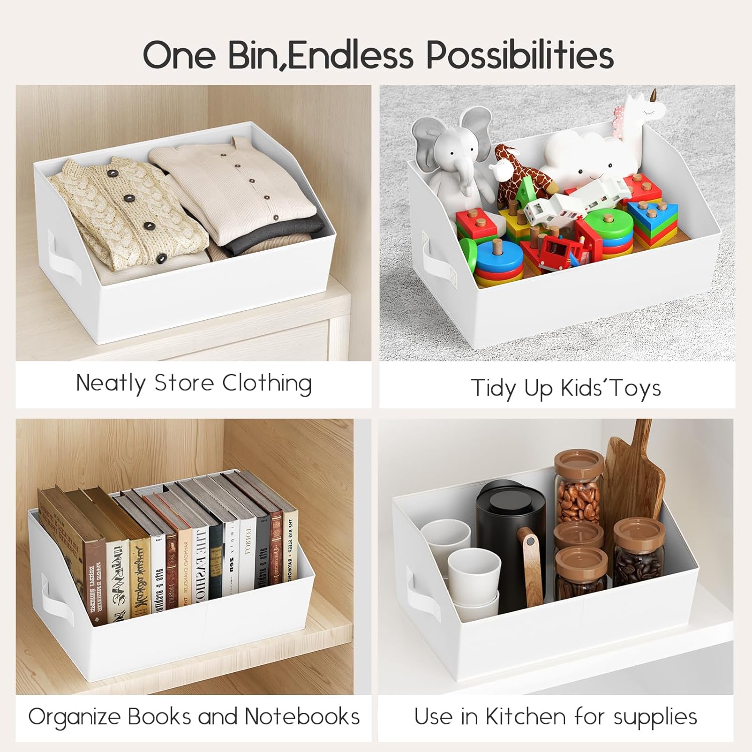 Large Closet Organizers and Storage Bins - 8 Pack Trapezoid Storage Baskets for Shelves, Foldable Fabric Baskets with Handles Ideal for Closet, Basket, Wardrobe and Shelf Storage, Light Grey
