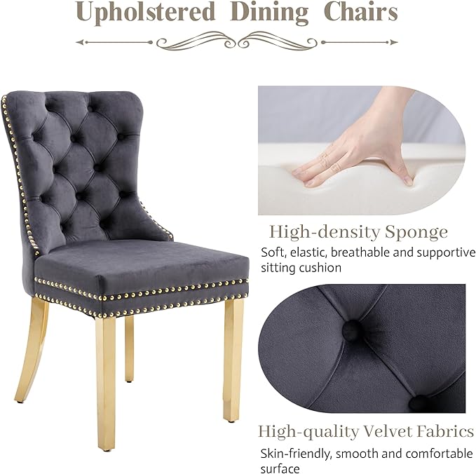 KCC Velvet Dining Chairs Set of 6, Upholstered High-end Tufted Dining Chair w...