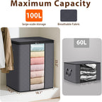 SpaceWhisper 8 Pack 100L Clothes Storage, Foldable Thick Fabric Blanket Storage Bags, Containers for Organizing Bedroom, Closet, Clothing, Comforter,Closet Organization with Handle,Grey