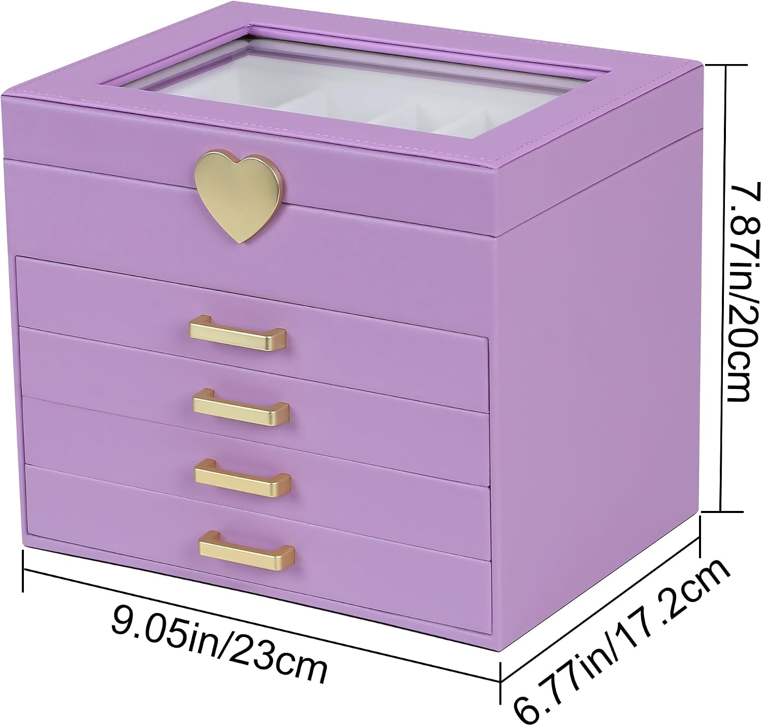 Kendal Jewelry Box, 5-Layer Jewelry Organizer Box with Glass Lid, Purple, Heart Shaped PU Leather, Storage Box for Necklace Earrings Rings Bracelets, Gift Idea for Girls LJC4DRPL