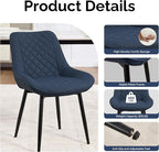 Dining Chair Set of 3, Modern Dining Chairs with Thick Cushions, Faux Leather Upholstered Kitchen Dining Room Chairs with Metal Adjustable Legs for Dining Living Room, Blue
