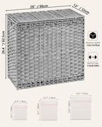 Laundry Hamper with Lid Laundry Basket 132 L (35 Gal) Wicker Clothes Hamper, Handwoven Rattan Hamper with Handles and 4 Removable Liner Bags, 6 Mesh Bags for Laundry Bedroom Gray