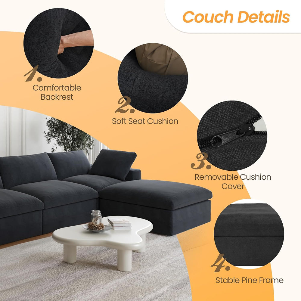 JACH 160.6" U-Shaped Sectional Couch, Modern Modular Convertible Sofa wi...