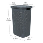 Mind Reader Slim Laundry Hamper with Lid, 60L Clothes Basket, Premium Wicker Design, Plastic, Gray