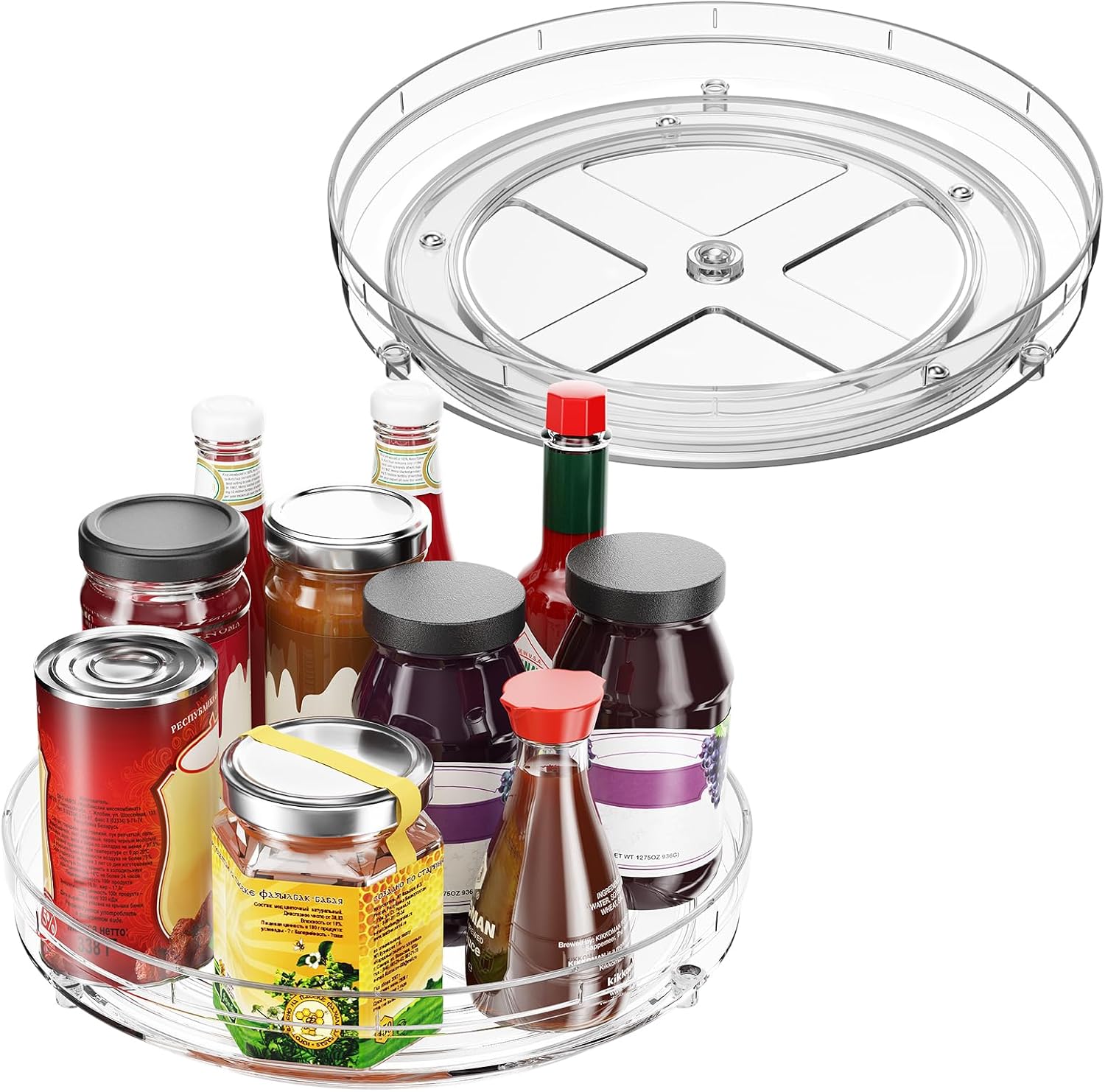 Optish 2 Pack 9.5" Lazy Susan Organizer, Lazy Susan Turntable for Cabinet, Spice Organization for Cabinet, Refrigerator, Pantry, Closet, Countertop, Non-Skid Turntable Organizer, Clear