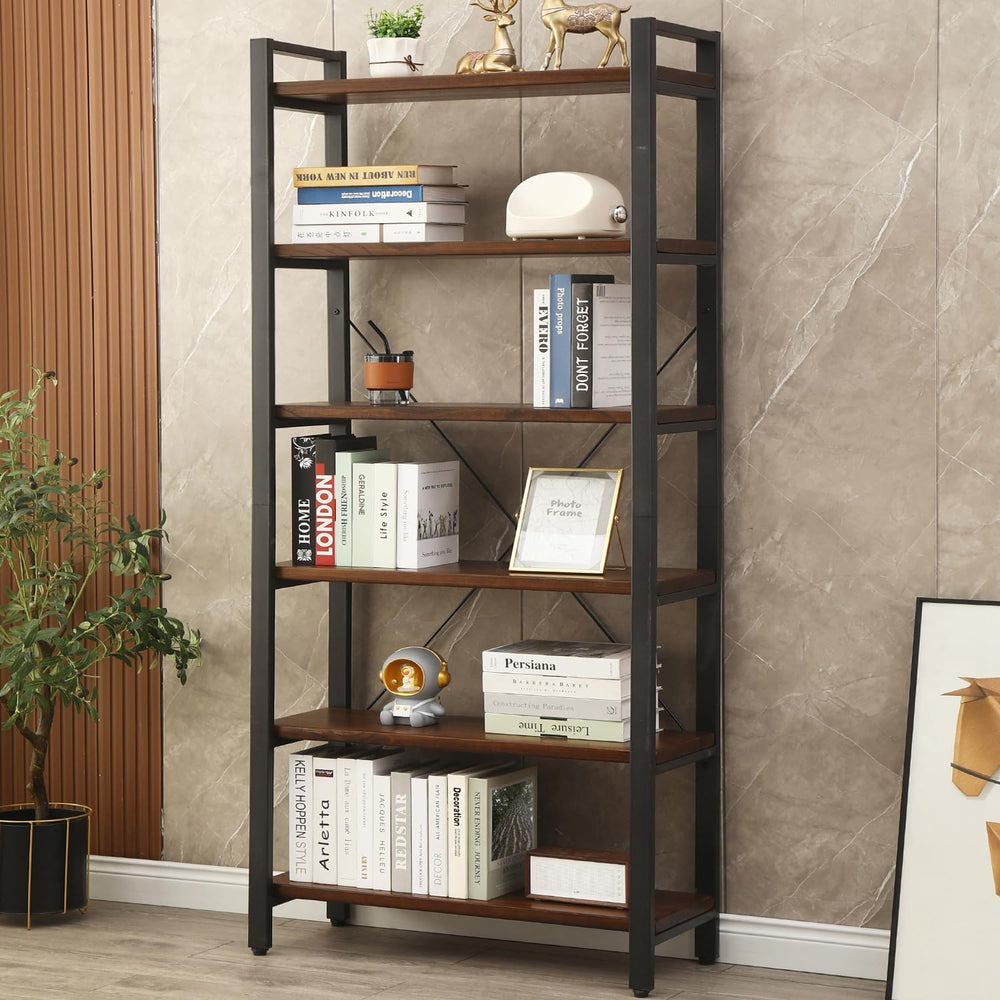 WH-AOERPYMY Natural Real Wood Bookcase,Industrial Bookshelf,6 Tier Solid Wood...