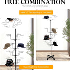 7-Tier Rotating Iron Hat Rack with Wheels & Brakes, Heavy Duty 35-Hat Organizer for Home/Store, Black Modern Free Standing Wig Display Stand, 11lbs Capacity (Black)