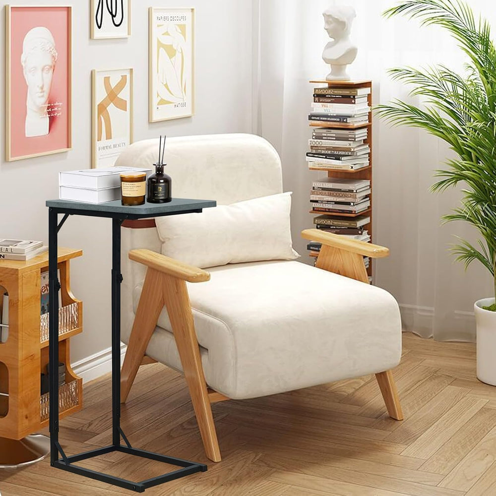C-Shaped End Table for Couch, Adjustable Sofa Side Table with Sturdy Metal Fr...