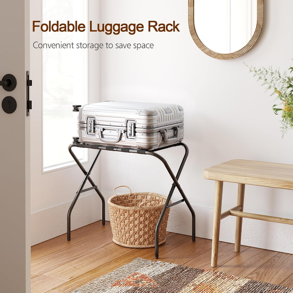 AMHANCIBLE Luggage Rack, Foldable Suitcase Stands Set of 2, Metal Luggage Holder for Guest Room, Bedroom, Hotel, Holds up to 110 lb, Easy Assemble, Black HLR01BK