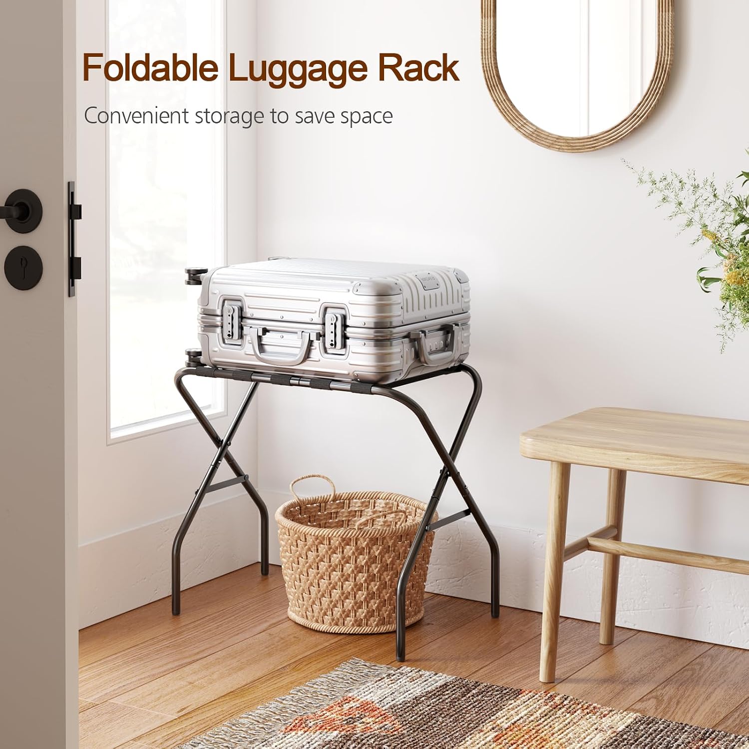 AMHANCIBLE Luggage Rack, Foldable Suitcase Stands Set of 2, Metal Luggage Holder for Guest Room, Bedroom, Hotel, Holds up to 110 lb, Easy Assemble, Black HLR01BK