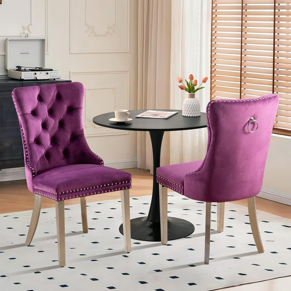 3-Pieces Dining Sets, 31.5" Round Dining Table with 2 Velvet Upholstered...