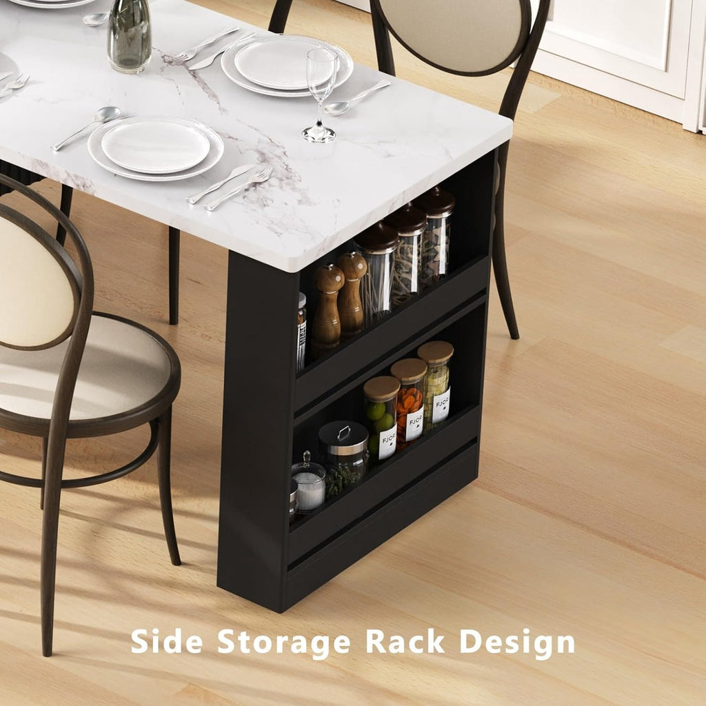 82.6" Fluted Kitchen Island with Extendable Dining Table for 4-6 | Large Island Table for Kitchen with Power Outlet, Double-Side Storage, 2 Drawers, 2 Side Open Shelves for Dining Room