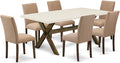 East West Furniture X727AB747-7 7 Piece Dining Room Furniture Set Consist of a Rectangle Dining Table with X-Legs and 6 Light Sable Linen Fabric Parson Chairs, 40x72 Inch, Multi-Color