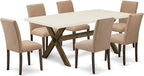 East West Furniture X727AB747-7 7 Piece Dining Room Furniture Set Consist of a Rectangle Dining Table with X-Legs and 6 Light Sable Linen Fabric Parson Chairs, 40x72 Inch, Multi-Color