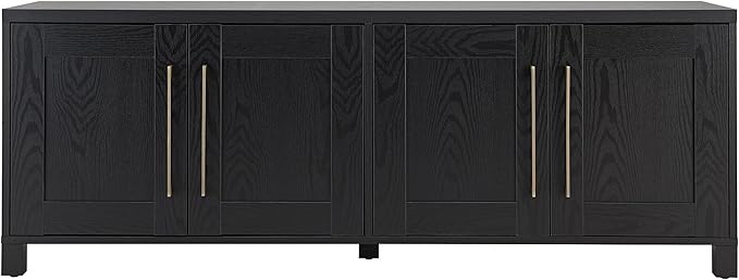 Henn&Hart TV Stand for TVs up to 75" with 2 Concealed Storage Cabinets with an Adjustable Shelf for Living Room, Family Room, or Office, Natural Black