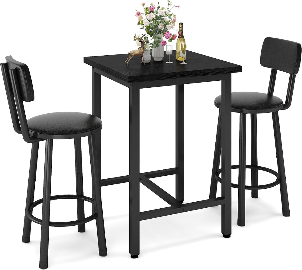 3 Piece Bar Table and Chairs Set for 2, Counter Height Square Pub Dining Set,...