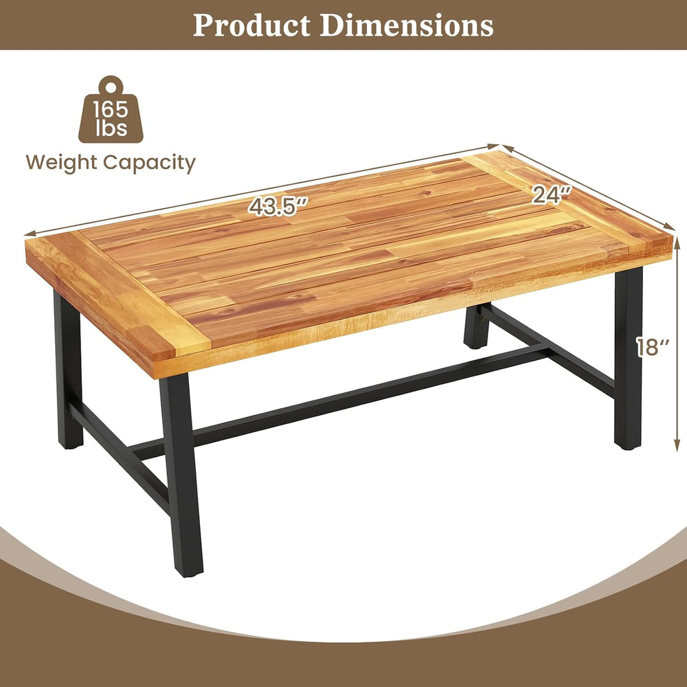 HAPPYGRILL Acacia Wood Patio Coffee Table, Outdoor Rectangular Center Table w...