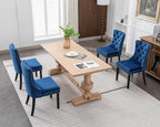 KCC Velvet Dining Chairs Set of 4, Upholstered High-end Tufted Dining Room Chair with Nailhead Back Ring Pull Trim Solid Wood Legs, Nikki Collection Modern Style for Kitchen, Blue