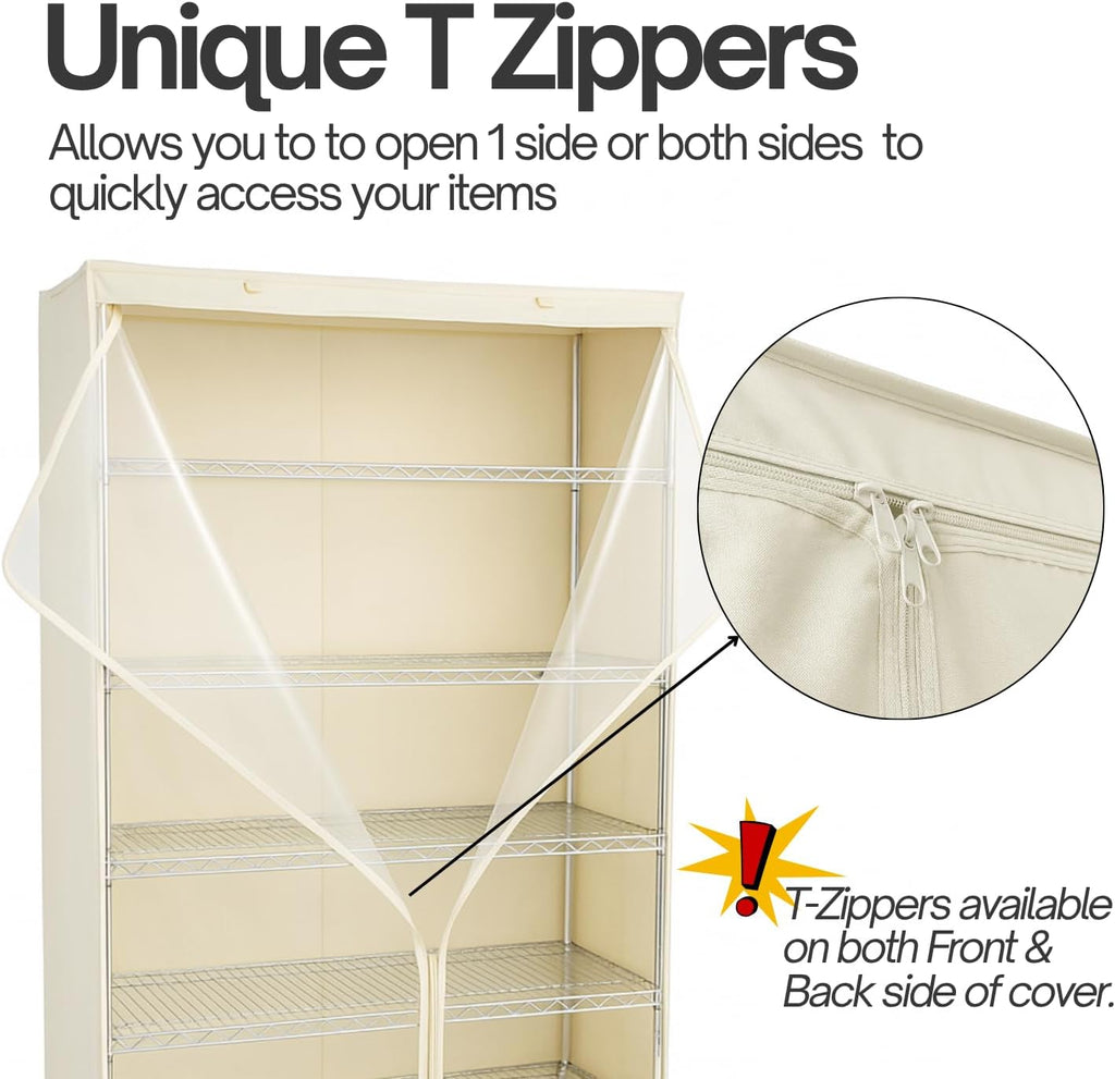 Formosa Covers Premium Clear Front Wire Shelf Steel Rack Cover Off White - Heavy-Duty Storage Solution for Wire Shelving Rack (48”Wx18”Dx72”H) - Waterproof PVC, Water/Dust Resistant Fabric, Zippers | Keep It Clean & Seen | Dustproof Waterproof 300D