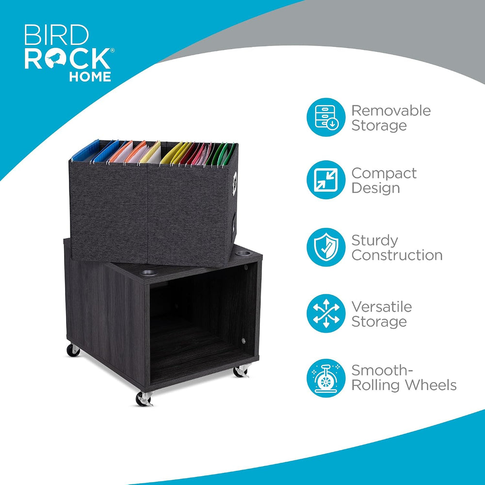 BIRDROCK HOME Rolling File Cabinet – Decorative Storage Shelf w/Removable Bin...