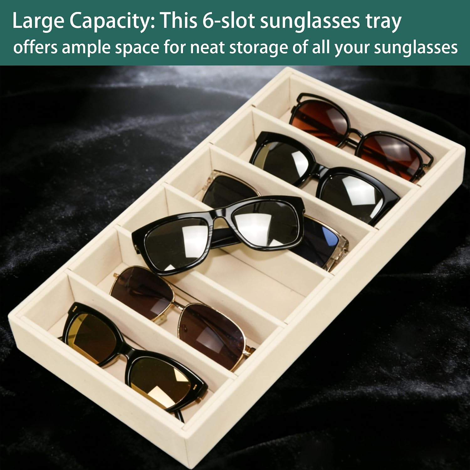 2 Pack Velvet Sunglasses Tray Stackable Eyeglasses Display Case Removable Jewelry Organizer Tray for Multiple Glasses, Reading Glasses, Earring Necklace Jewelrys Showcase, Beige