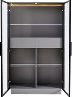 roomfitters 60.6'' Display Cabinet with Glass Doors, Freestanding Pantry Storage Cabinet with Adjustable Shelves for Home, Grey