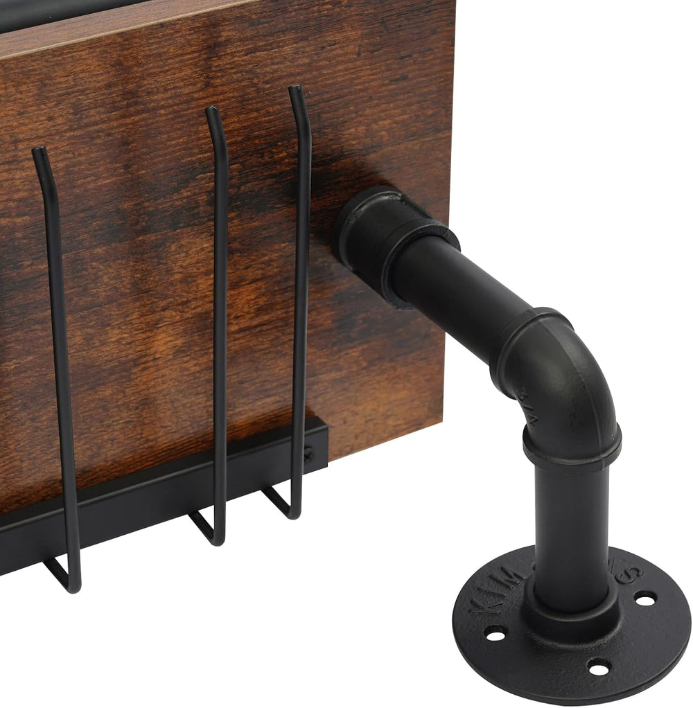 36in Rustic Metal Floating Bar Shelves Wall Mounted, 3-Tier Industrial Pipe S...