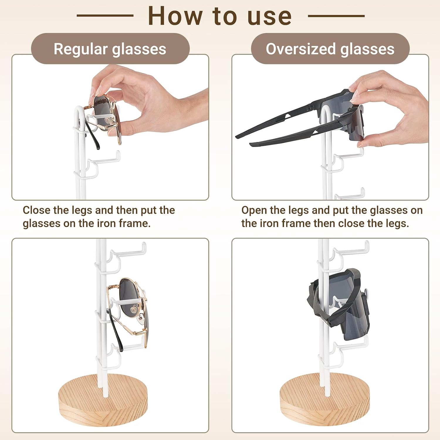Mkono Sunglass Holder Organizer, Metal Glasses Stand Display Storage 1 Pack | Space-Saving, Holds 5 Eyewear Pairs, Easy Access, Easy to Assemble, for Table Desk Countertop Dresser Bedroom Room Decor