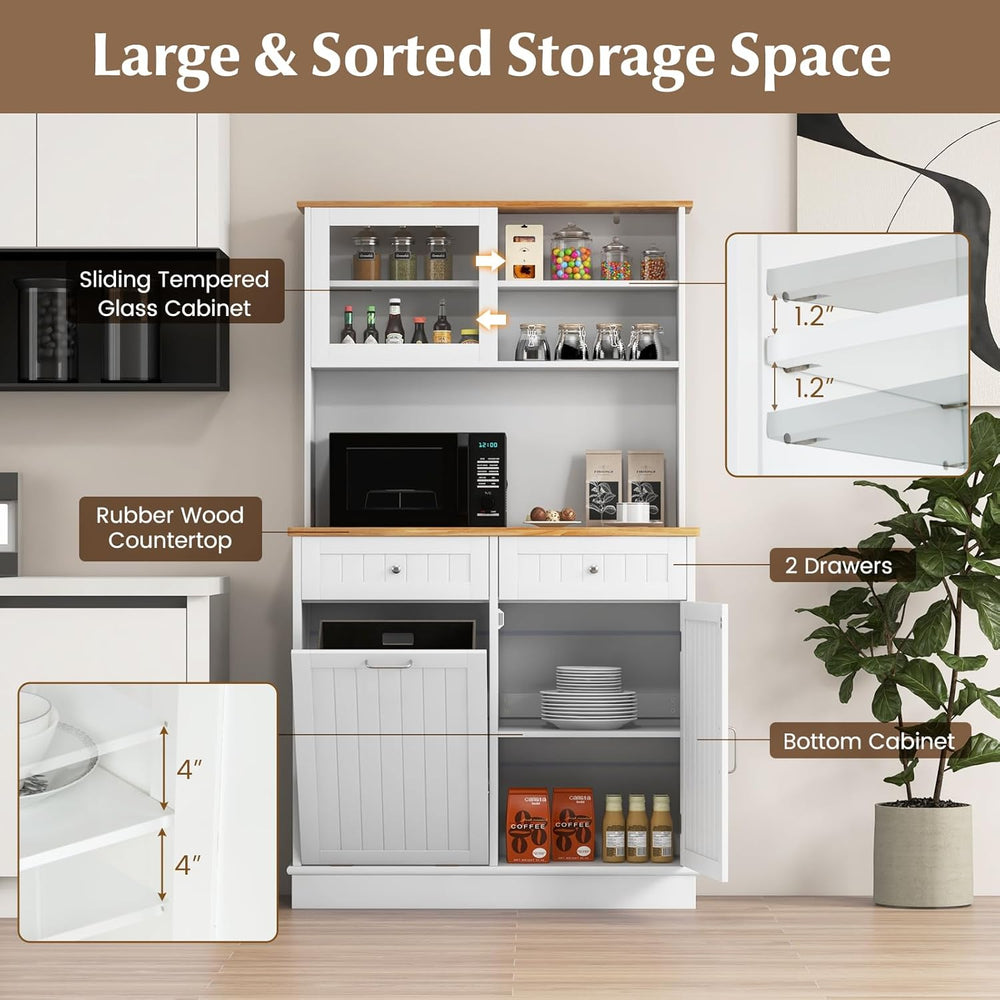 68" Tall Kitchen Pantry Cabinet, Freestanding Kitchen Hutch w/Tilt Out T...