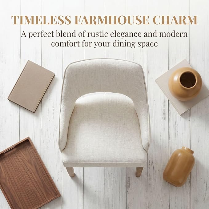 Linen Dining Chairs Set of 6, Upholstered Farmhouse Kitchen Chair Accent Chairs Side Chair with Wood Legs for Living Room/Dining Room/Bedroom/Restaurant, Upgraded Size, Cream
