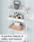 ALLZONE 4 Tier Over The Toilet Storage, Adjustable Wood Over Toilet Bathroom Organizer, Freestanding Shelves, Fit Most Showers Over The Toilet Shelf, 92 to 116 Inch Tall, White