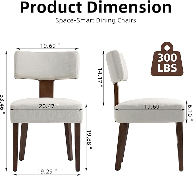 Dining Chairs Set of 8, Fabric Upholstered Wood Kitchen Chairs, Armless Linen Curved Backrest Accent Chair Farmhouse Modern Dining Chairs with Foot Pad for Kitchen/Living Room/Restaurant/Cafe-Beige