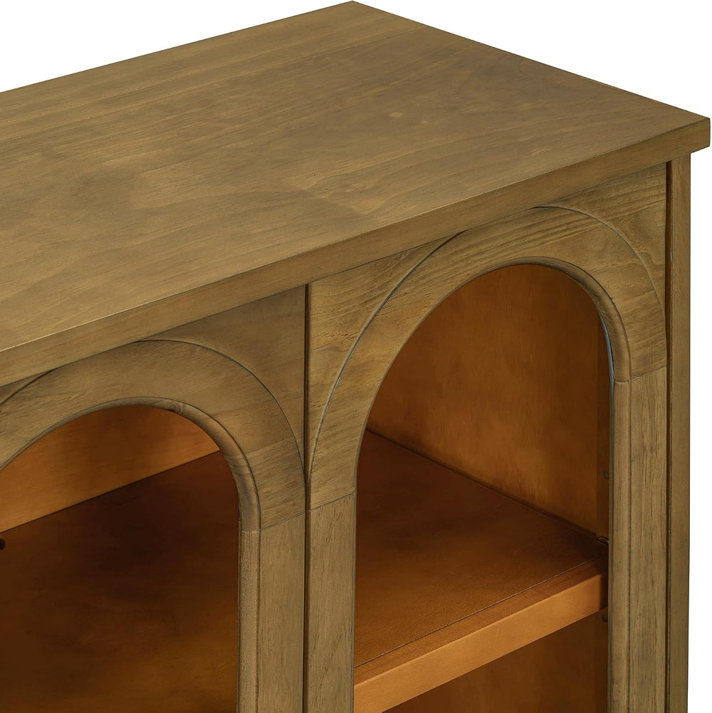 SOFTSEA Farmhouse 58" Sideboard with Adjustable Shelves, Glass Arch Buff...