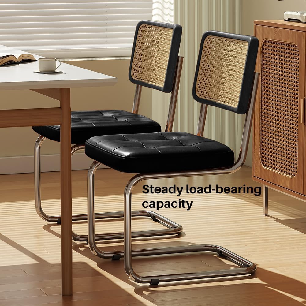 Rattan Dining Chairs Set of 2, Modern Dining Room Chairs with Solid Wood for ...