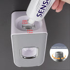 2 Slot Plastic Toothbrush Holder and Toothpaste Dispenser Wall Mounted, Automatic Toothpaste Squeezer, 2 in 1 Tooth Brush Toothpaste Organizer for Shower (Grey)