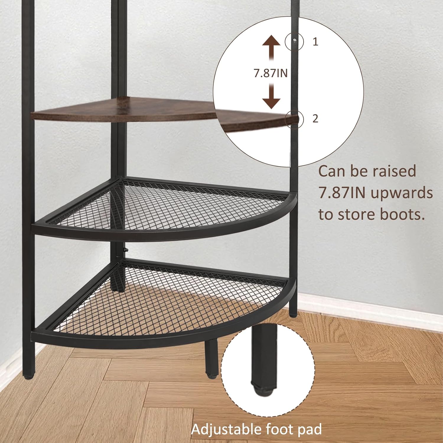 Corner Coat Rack, Hall Tree with Bench and Shoe Storage | Wood Entryway Organizer with 14 Metal Hooks, Freestanding Corner Shelves for Entryway, Hallway