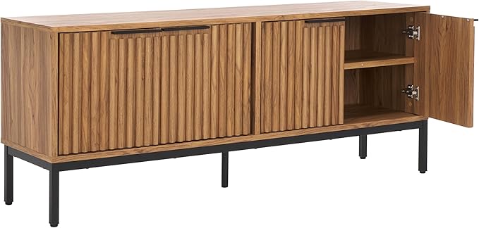 SAFAVIEH Lylia TV Stand for up to 65" Flatscreen – Black & Oak Brown, 4 Doors with Interior Storage, Entertainment Media Console Cabinet (MED9623D)