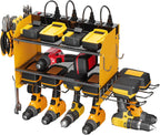 CCCEI Modular Power Tool Organizer Wall Mount Charging Station, Yellow 6 Drills Holder with 8 Plug Power Strip, Garage Drill Battery Heavy Duty Metal Shelf, Utility Rack with Hooks, Side Storage.