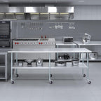 AmGood 30" x 96" Stainless Steel Work Table with Casters | Heavy Duty Metal Utility Table On Wheels | Kitchen Island Cart