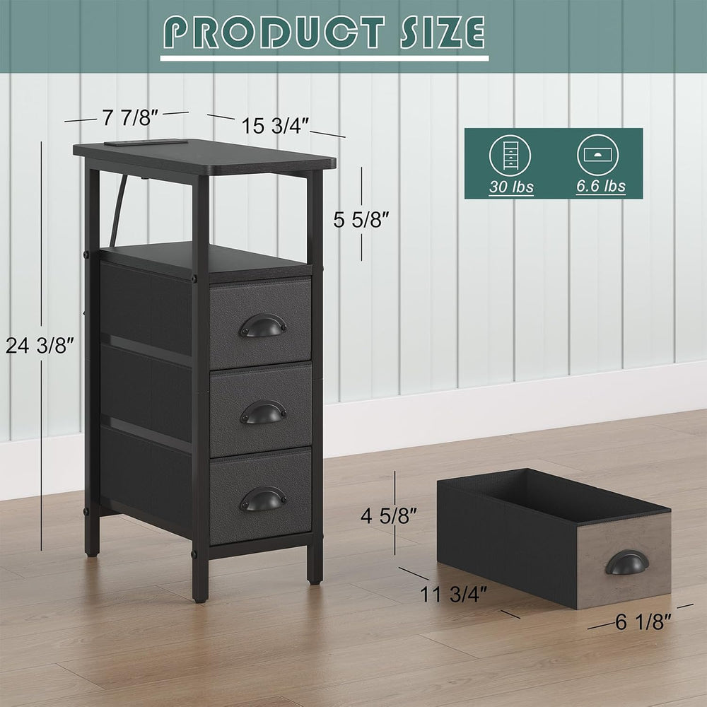 shtmec Narrow End Table Set of 2 with Charging Station, LED Side Tables Set 2...