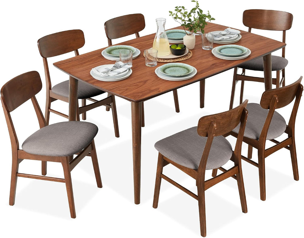 Best Choice Products 7-Piece Wooden Dining Room Table Set, Mid-Century Modern...