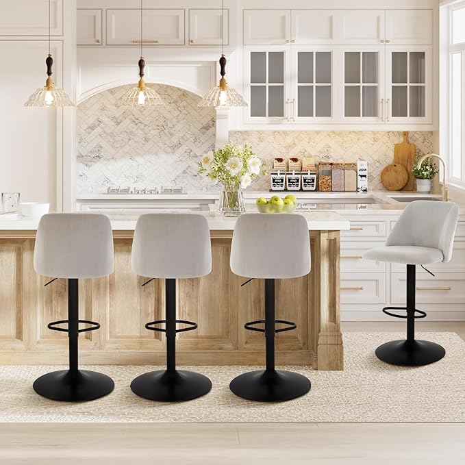 COLAMY Bar Stools Set of 4, Modern Swivel Bar Chairs, Adjustable Upholstered ...