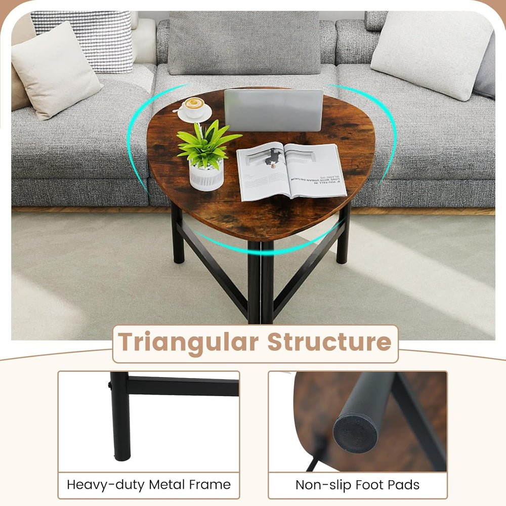 Giantex Triangle End Table, Wood Side Table with Metal Legs, Sofa Couch Accen...