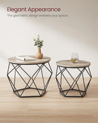 VASAGLE Small Coffee Table Set of 2, Round Coffee Table with Steel Frame, Side End Table for Living Room, Bedroom, Office, Greige and Ink Black